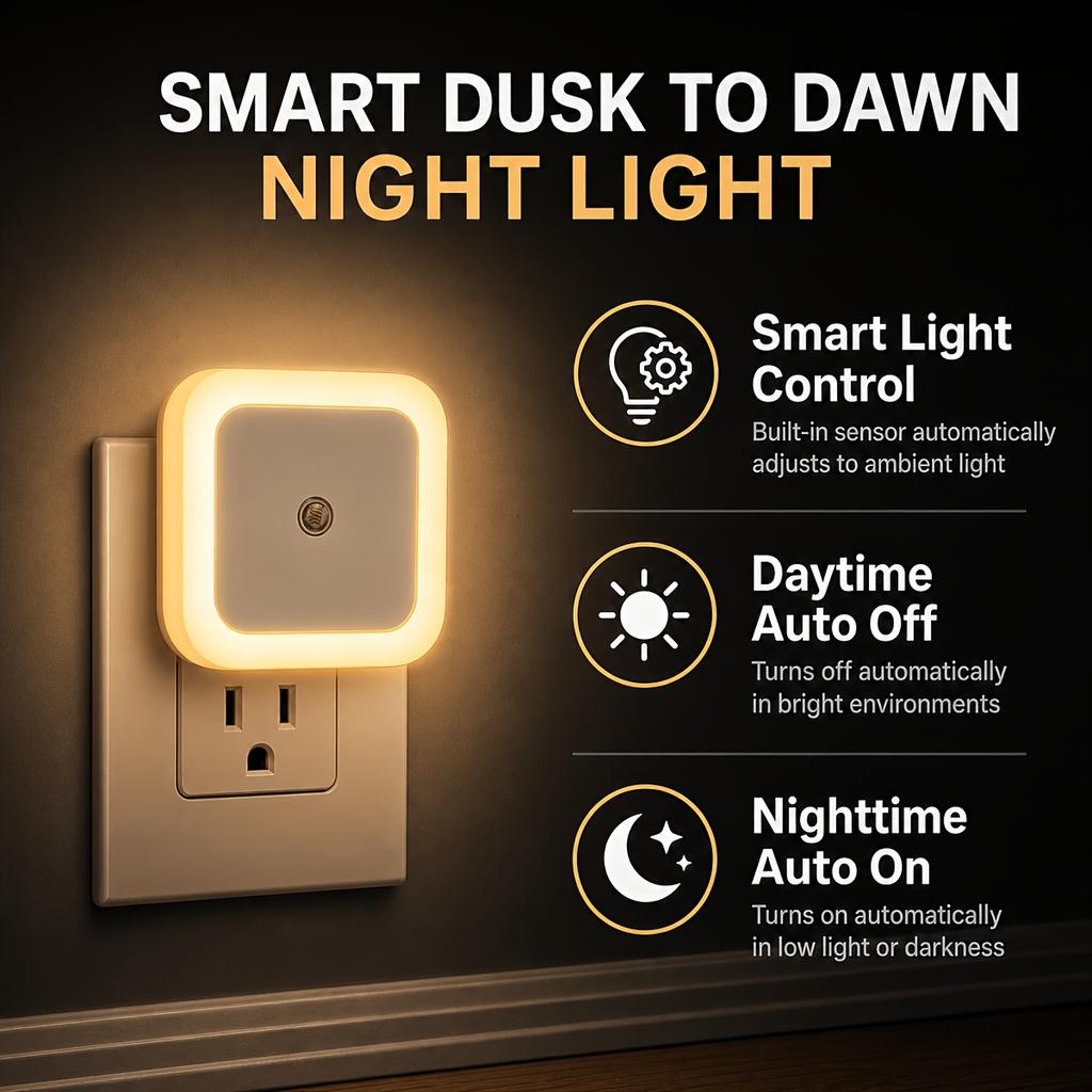 4pcs LED Plug-In Night Lights with Smart Sensor, Auto On/Off Nightlight for Bedroom, Kitchen, Stairs, Hallway & Bathroom