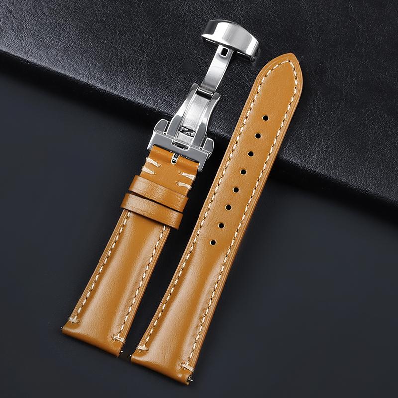 Echtes Leder Uhrenarmband 20/22/24mm Uhrenarmband Edelstahl Faltschließe Armband Gürtel für Herren Rot Schwarz Grün Blaues Band