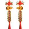 Fu Lu Men Shen Five Emperors Coins Pendant with Chinese Knot and Peach Wood Gourd - Antique Home Decor Solution for Door Alignment.