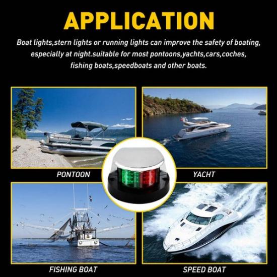 LED Marine Boat Yacht Bow Ship Navigation Deck Nav Light Lamp 12V 3W Green Red
