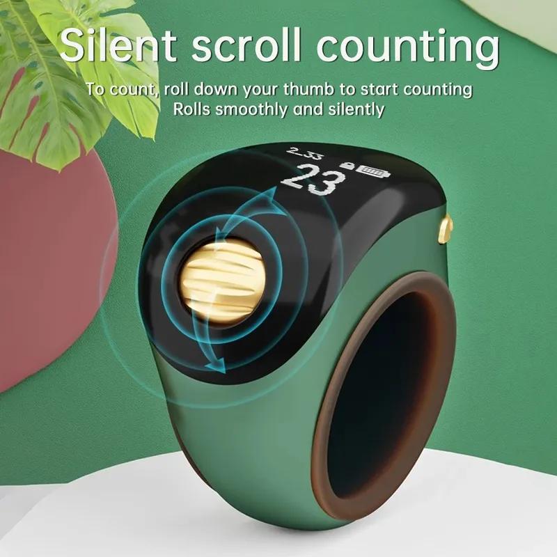 Portable Ring Type Ball Digital Finger Counter Type-C Rechargeable Adjustable OLED Screen Display Mini Tally Counter for Muslims Zikr Prayer