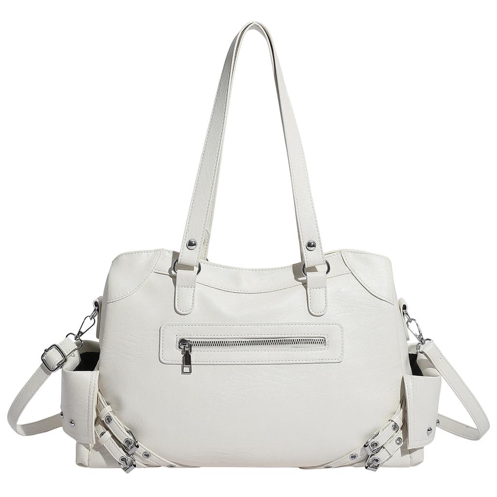 Leather Tote Bag Women's Fashion Shoulder Bag with Front Zip Pocket and Adjustable Crossbody Strap