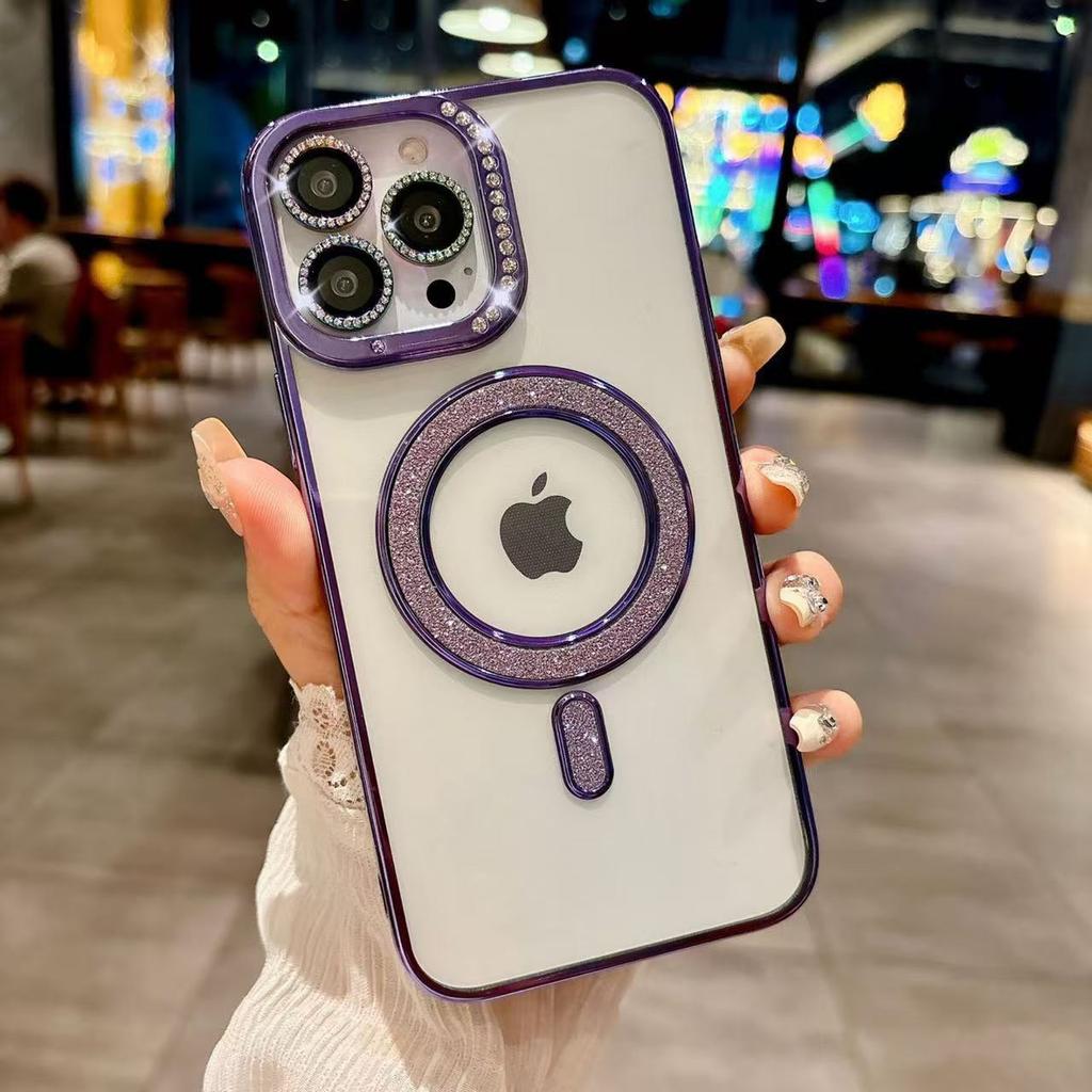 Meijiu Lens Film Suitable for IPhone16Pro Mobile Phone Case Electroplating Flash Powder Magnetic Suction Apple 15/14 Transparent Anti-fall