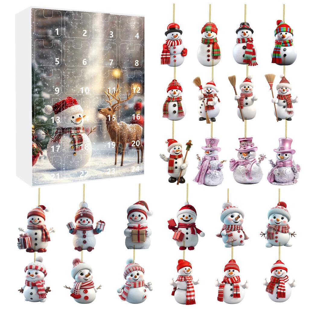 Christmas Countdown Blind Box, Cute Snowman Acrylic Pendant, Christmas Calendar Blind Box
