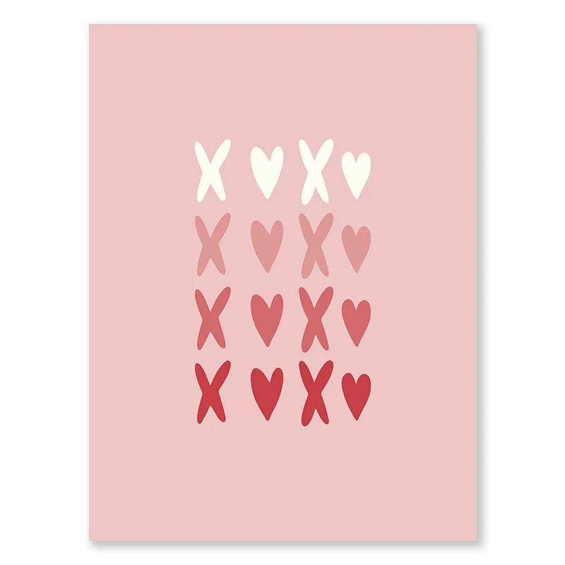 Valentinstag Warteschlange Galerie Druckbare Poster Vintage Romantische Wand Kunst Nette Rosa Herz Leinwand Malerei Hause Schlafzimmer Dekoration