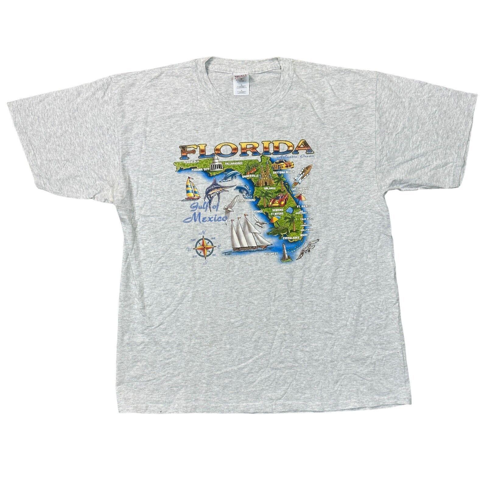 Vintage T-Shirt Mens Womens Tees Top Florida USA Graphic Print Retro Y2K Grey Mens S