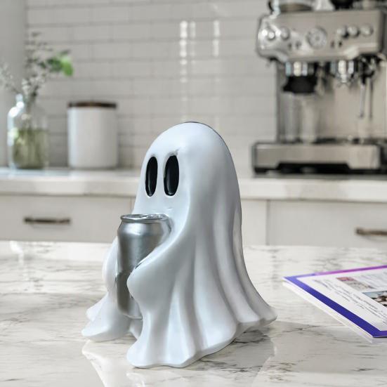 Compact Ghost Statues Halloween Figurine with Drinks, Resin Statue, Cute Spooky Desktop Durable Holiday Ornaments Ornament for Party Tabletop