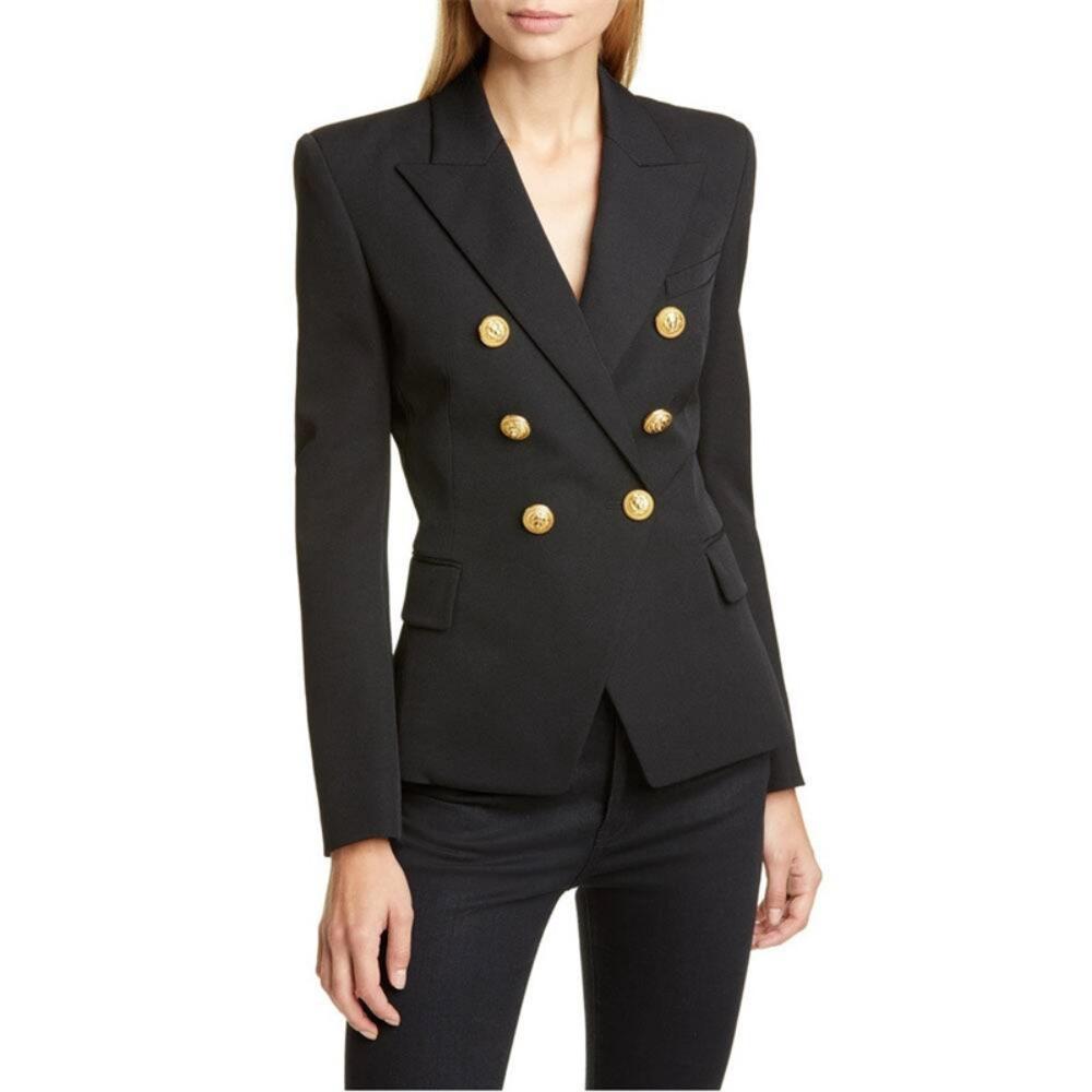Women's Lapel Double Breasted Blazer Solid Color Long Sleeve Slim Fit Formal Business Short Suit Jacket