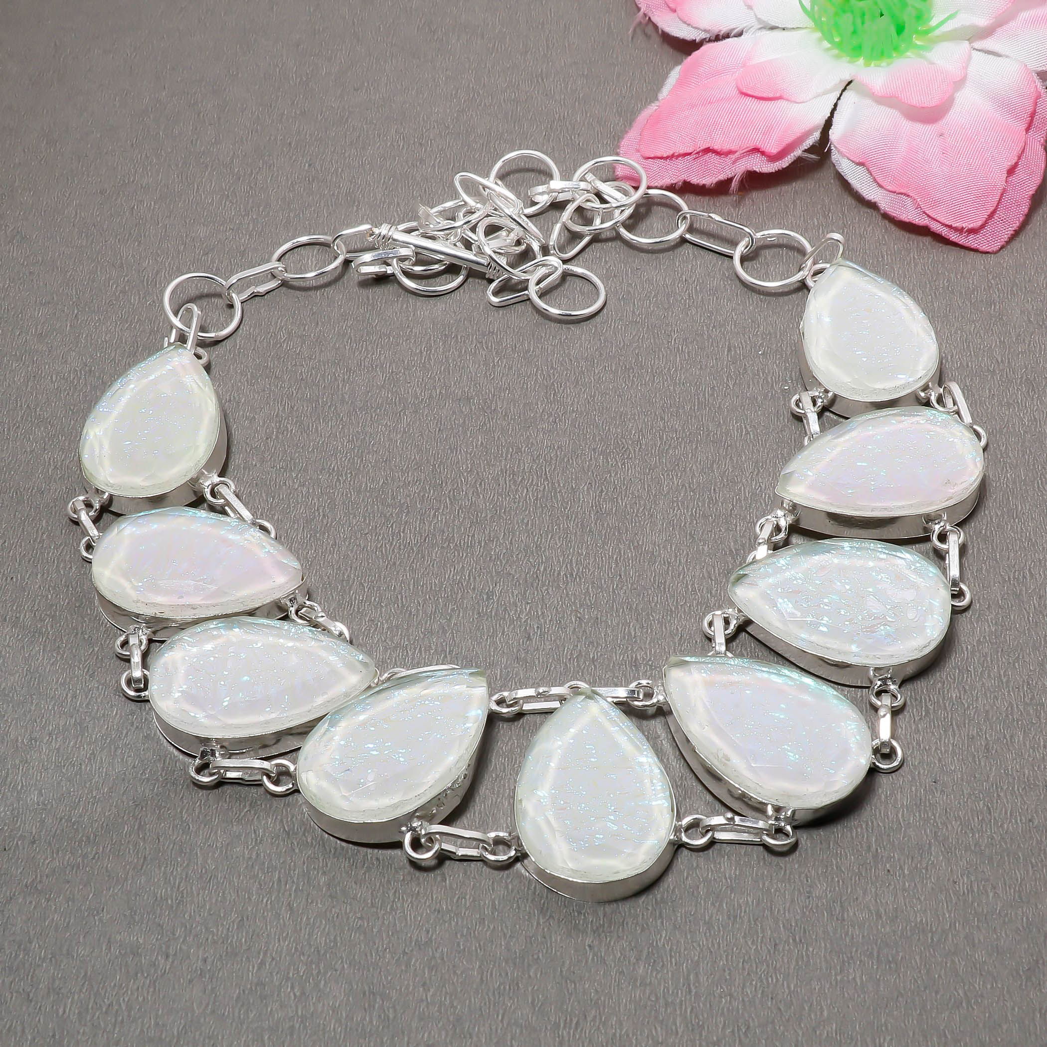 

White Triplet Fire Opal Gemstone 925 Sterling Silver Jewelry Necklace 18