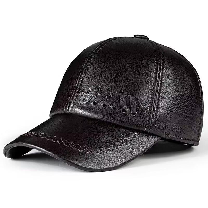 Men's Spring & Autumn Leather Duckbill Cap - Goatskin, Thin Style, Warm for Middle-Aged & Elderly, Casual Outdoor Hat