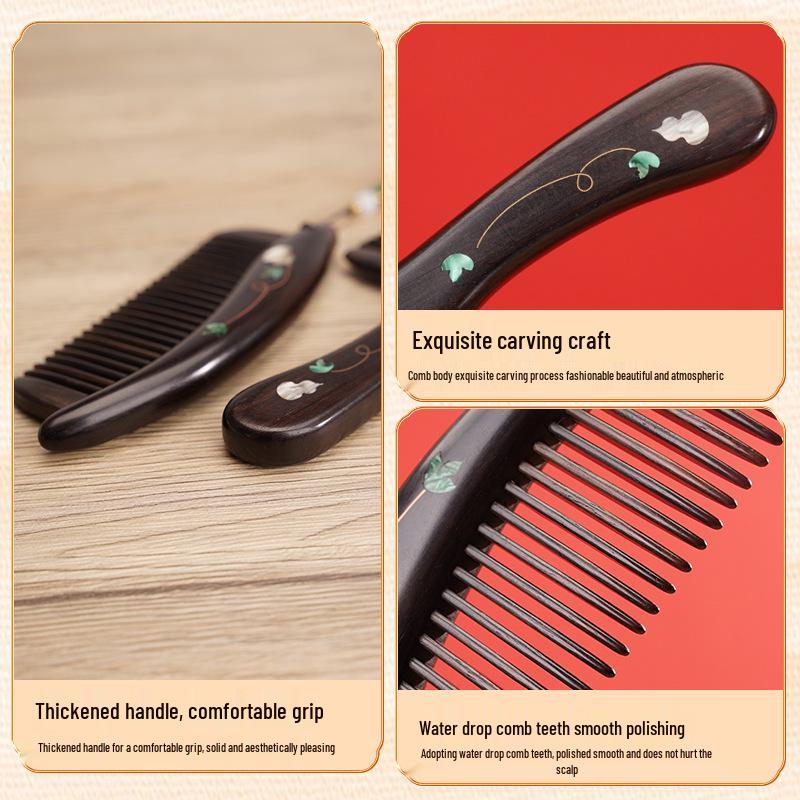 Fioletowe drzewo sandałowe Rzeźbiony drewniany grzebień Pudełko prezentowe - Wysokiej klasy prezent na ślub i Dzień Matki