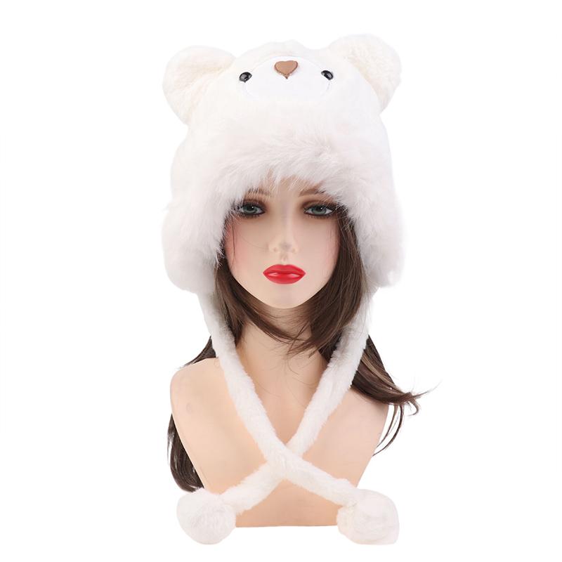 Winter Cartoon Cute Plush Hat Small Bear Raven Hat Women's Outdoor Fashionable Warm Ear Mountaineering hat