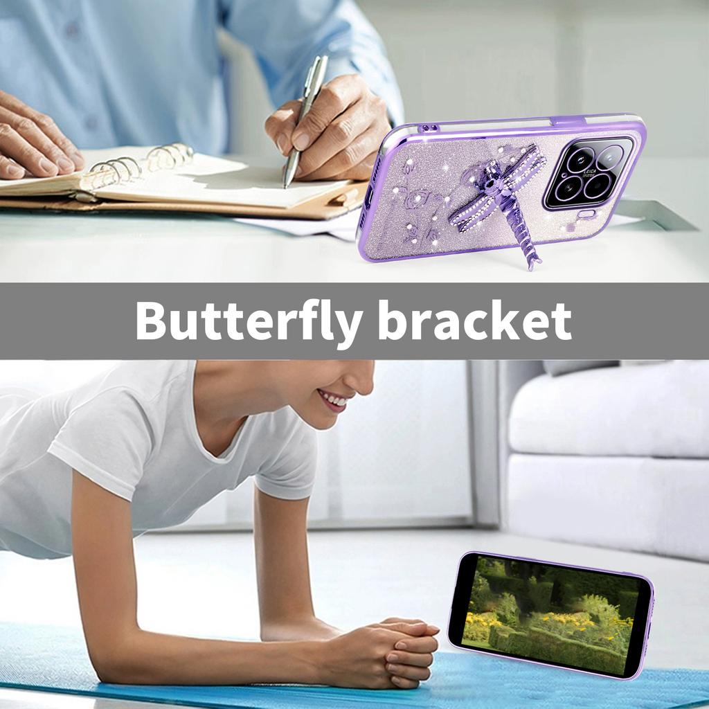 KADEM For Xiaomi 15 Case Dragonfly Kickstand TPU Flowers Glitter Phone Cover