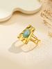 Retro Zircon Natural Stone Rings for Women Square Double Layer Stainless Steel Opening Ring Female Luxurious Jewelry Gifts