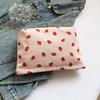 Strawberry Patterned Corduroy Makeup Bag with Zipper, Large Capacity Portable Skincare Wash Bag for Women, Travel Essentials Pouch