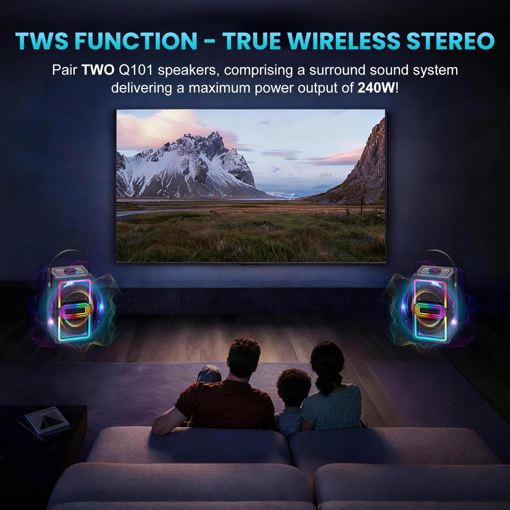 Bluetooth-Lautsprecher, 120W Spitzenleistung Kabellose Lautsprecher Boombox mit Tiefem Bass, Tragbarer Lauter Stereo-Sound Subwoofer mit LED-Lichtshow