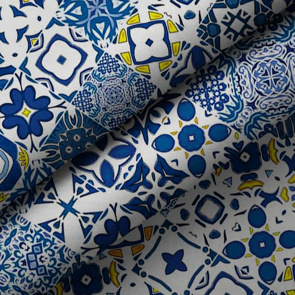 Blue And Yellow Tiles Shower Curtain Modern Retro Textures Morocco Mosaic Portuguese Mediterranean Shower Curtain For Bathroom