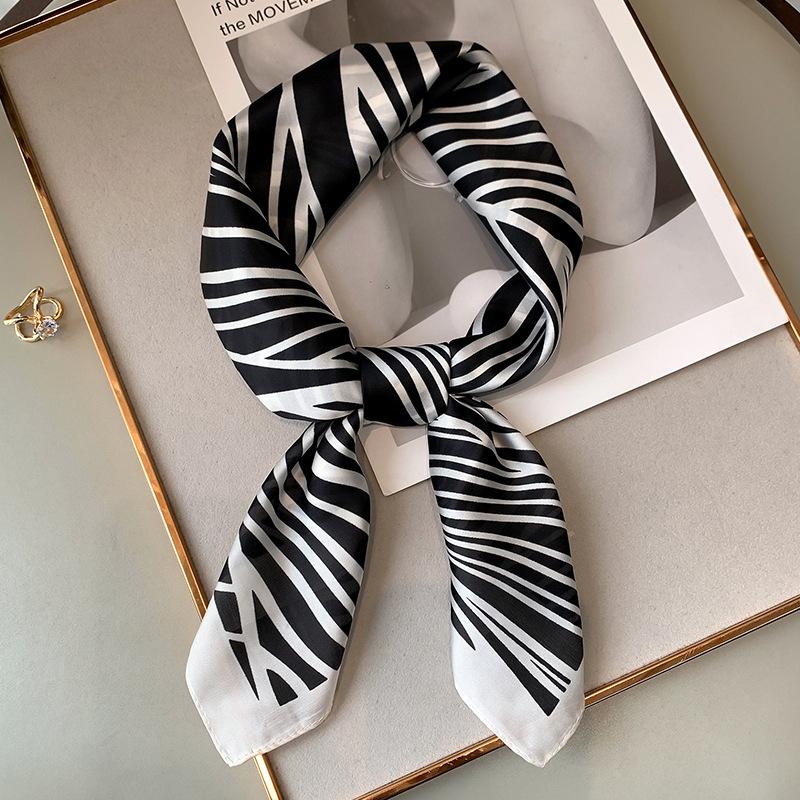 Korean Spring and Autumn New Decorative Small Scarf Women's Striped Scarf Fashion Temperament Square Scarf Decorative Hairband Tie Scarf