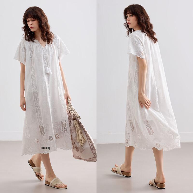 Demana Elegant Summer Embroidered V-Neck A-Line Midi Dress