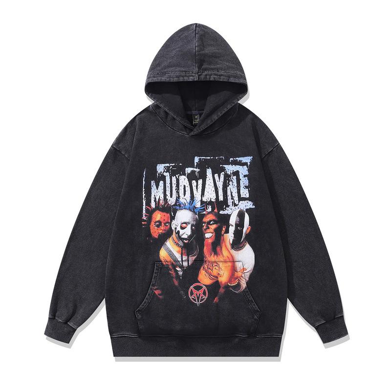 American Retro Digital Direct Injection Printing Hoodie Vintage 430G Pure Cotton Washed Sweater Men