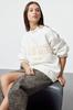 Women's Fashionable Stylish Sweatshirt Green Embroidery Detailed Oversize Wide Fit Knitted Sweatshirt