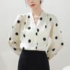 Women Blouses Shirts 2025 Spring Long Sleeve Women Blouse Shirt V-Neck Dot Elegant Blouse Shirt Women Tops J922