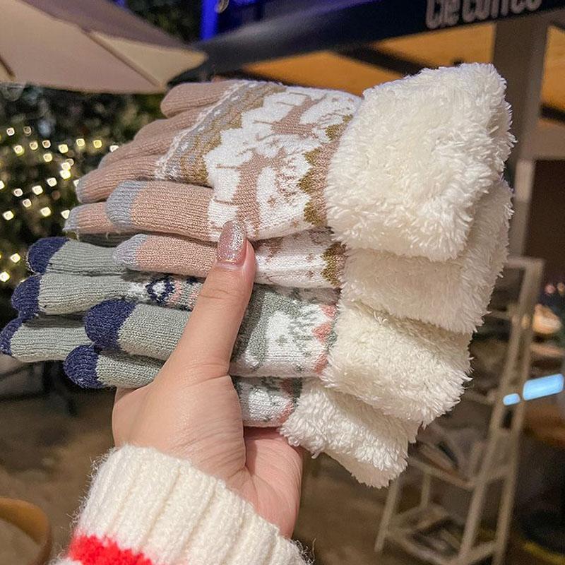 Handschuhe Winter Damen Niedlich Plus Samt Touchscreen Punkte Um Warm Zu Halten Winter Studenten Kältebeständige Reiten Plüsch Handschuhe