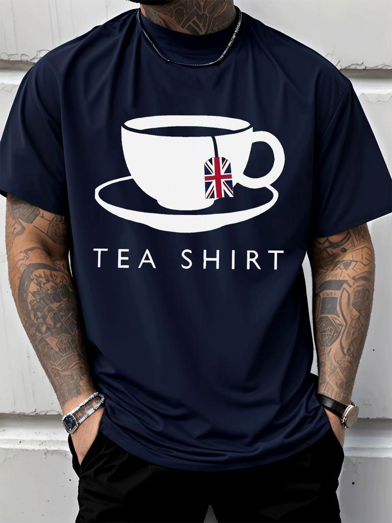 Unisex Funny Tea Pun Graphic Tee Union Jack Tea Cup Print Short Sleeve T Shirt Casual Crew Neck Top British Tea Lovers Daily Wear