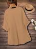 Plus Size Solid Color V-Neck Long Sleeve Button-Up Top - Women's Spring/Autumn Elegant Shirt