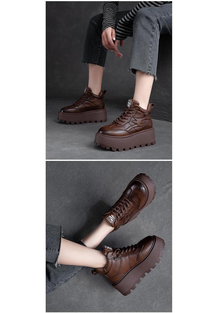 Damen Retro High-Top Schuhe mit Fleecefutter, dicker Sohle und Schnürung