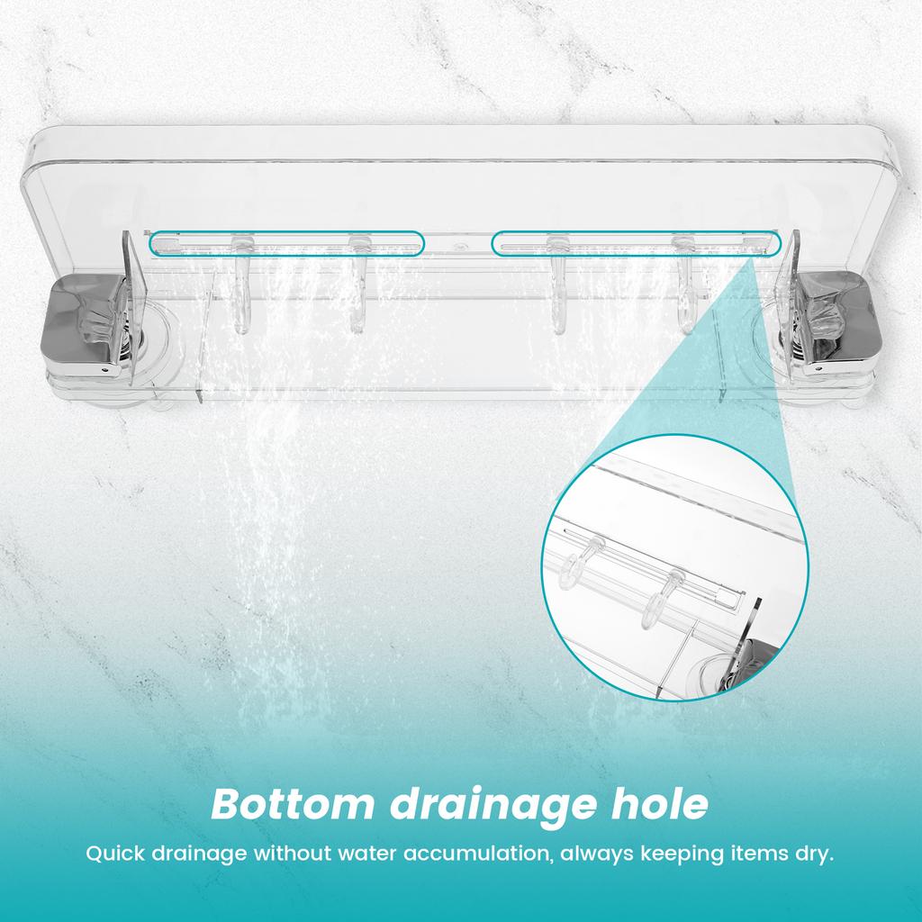 Suction Cup Bathroom Shelf No Drilling Shower Caddy Clear with 4 Hooks No Drilling Wall Shampoo Conditioner Soap Organizer