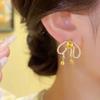 Yellow Crystal Bow & Pearl Stud Earrings - Elegant & Versatile