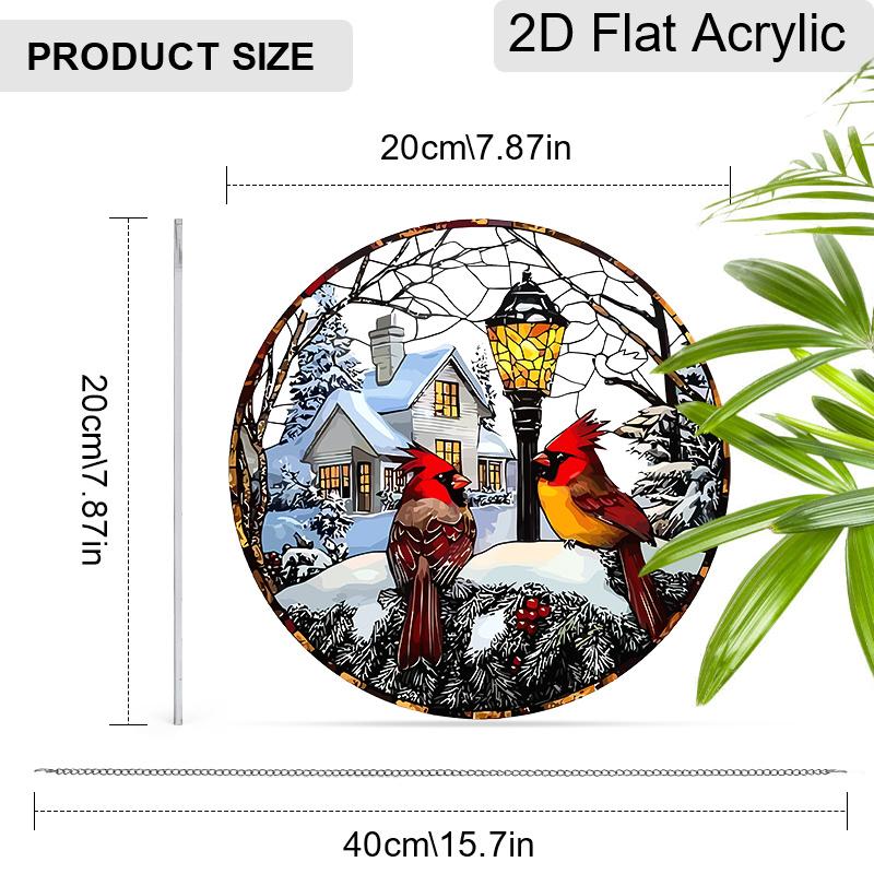 Acrylic Winter Cardinal Suncatcher Stained Glass Effect Window Hanging Ornament Holiday Bird Lover Gifts for Mom Grandma
