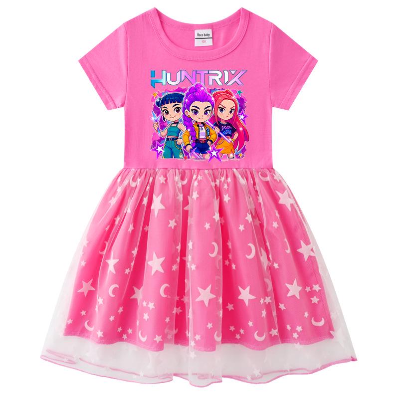 Girls' Kpop Rainbow Sequin Mesh Dress - Long Sleeve, Perfect for Spring & Autumn