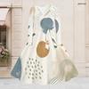 Women Plus Size V Neck Long Sleeve Blue White Printed Denim Patchwork A Line Dress With Belt