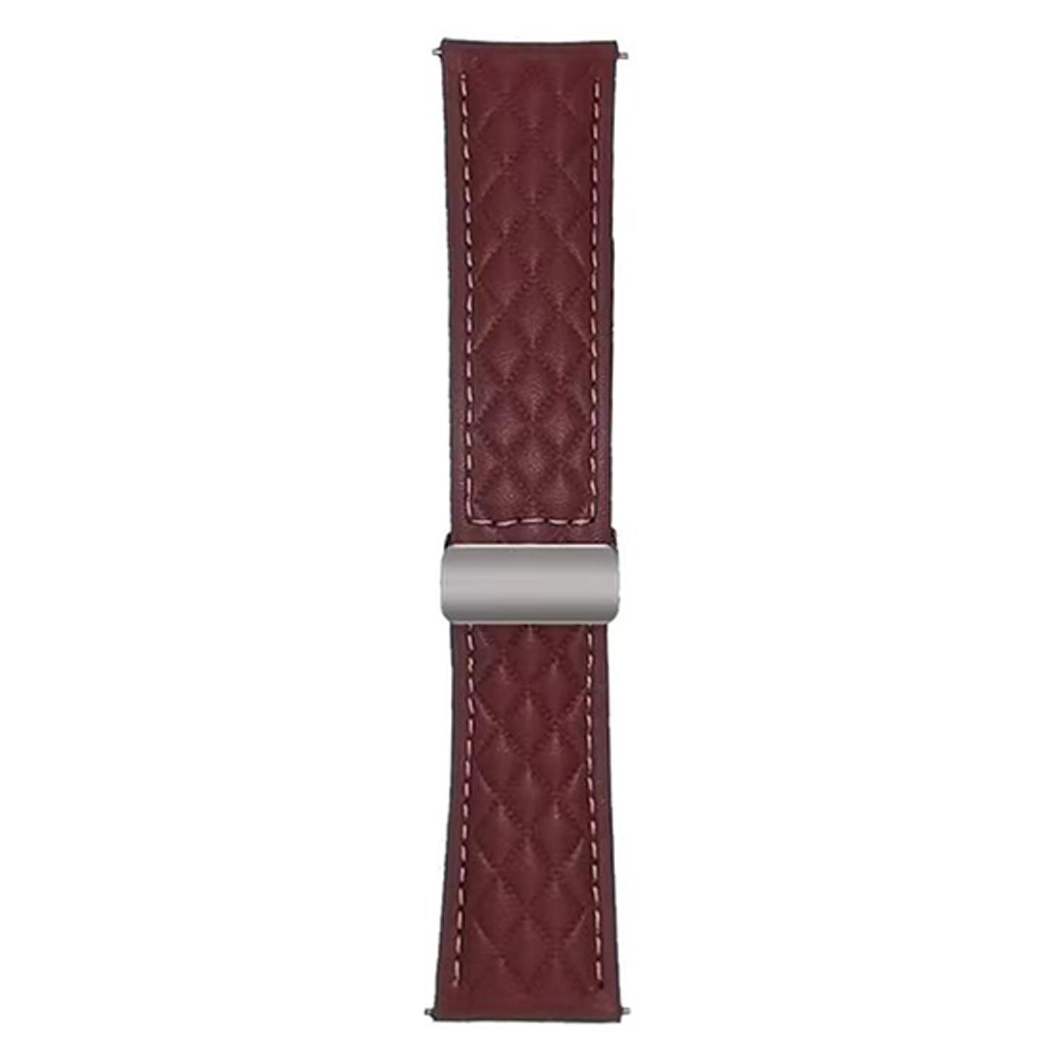 

For Huawei Watch GT 5 46mm Watch Band 22mm Magnetic Starlight Buckle Rhombus Texture Leather Strap Wine Red