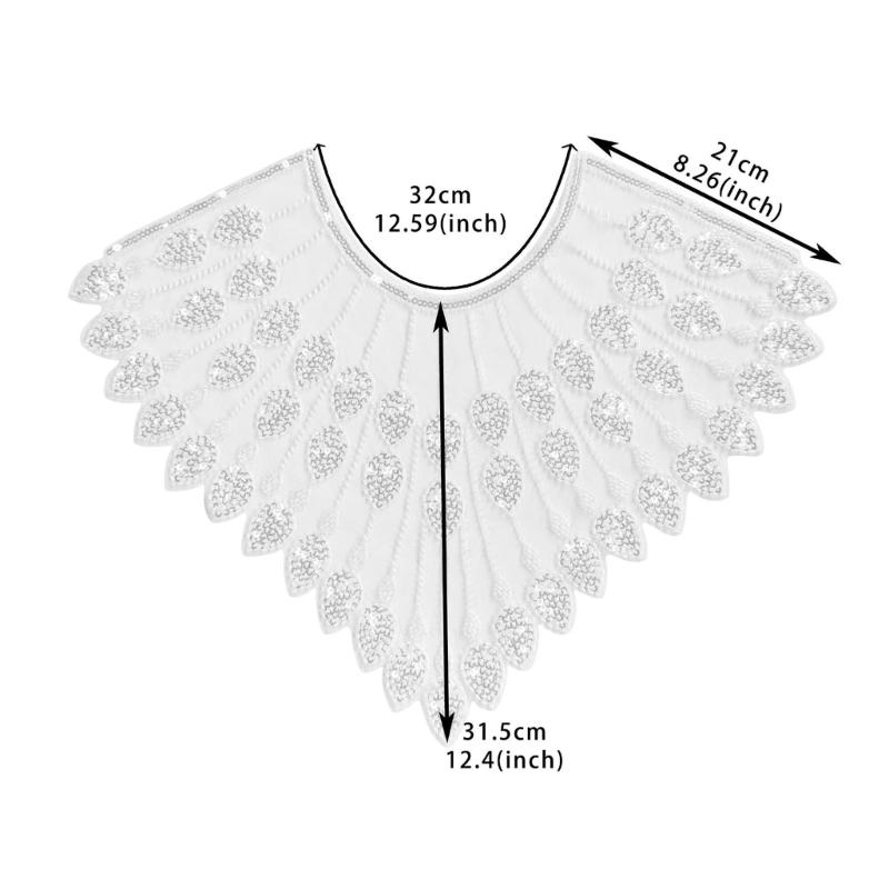 Beaded Sequins Sew on Collar Patches for Wedding Dress Evening Gown Embroidered Beads Sequins Sew on Patches Applique