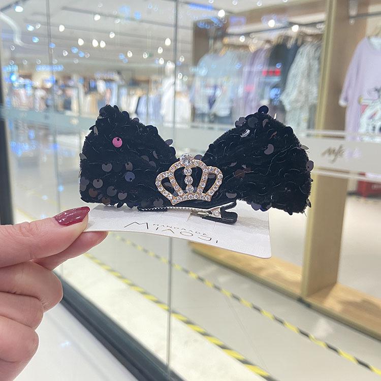 Korean Style Sequin Bow Hair Clip for Girls - Crown 3D Top Hairpin Accessory