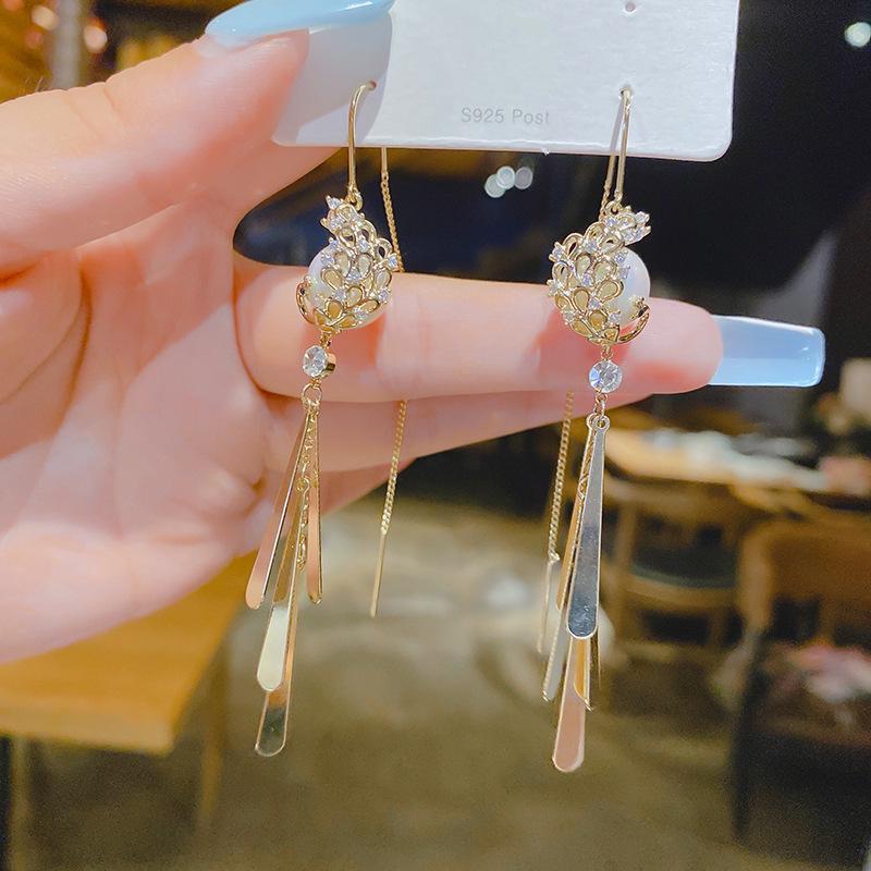 S925 Silver Zirconia Tassel Stud Earrings - 2024 Trendy Korean Temperament Style Electroplated