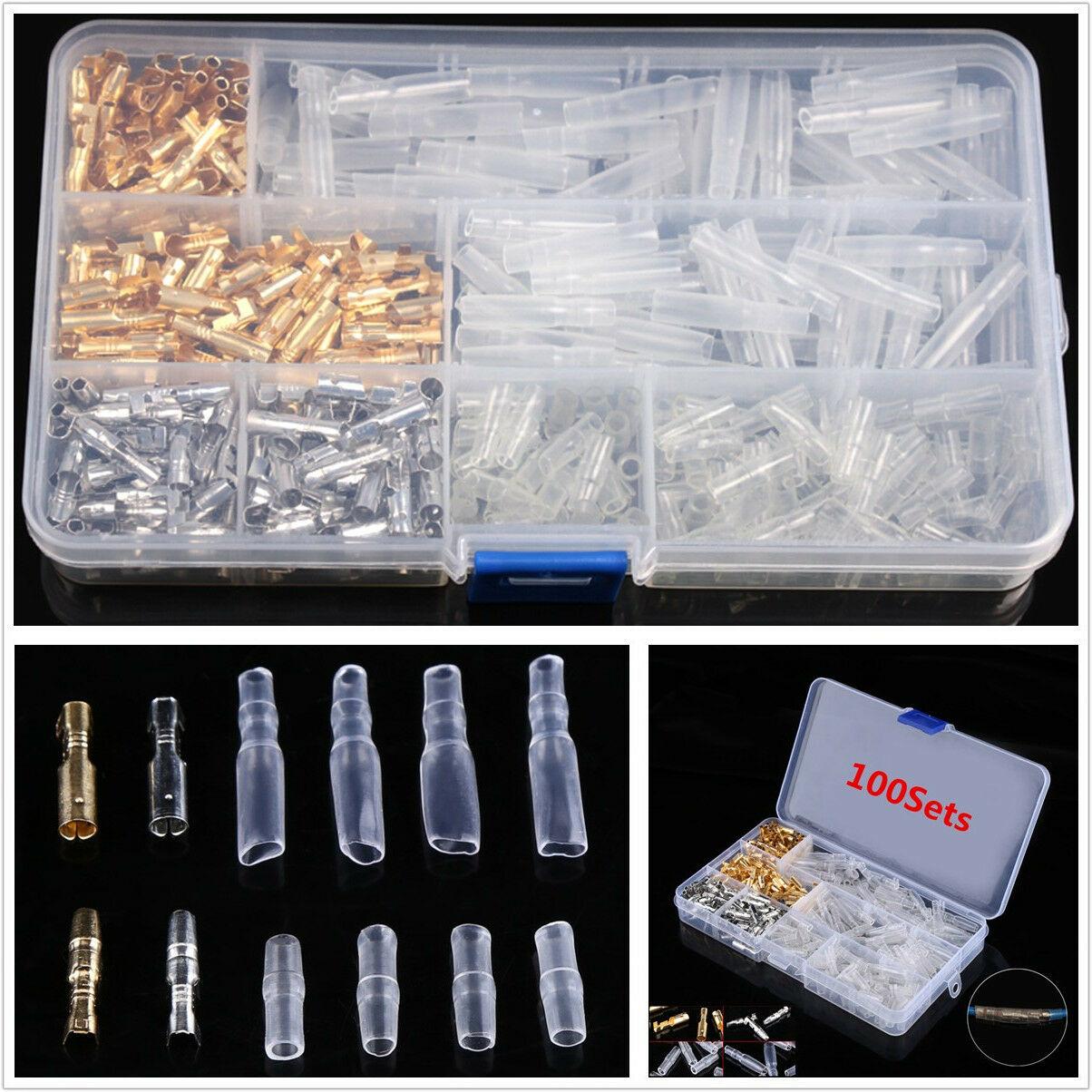 

100Sets 3.9mm Brass Connector Terminal Male & Female w/Insulation Covers