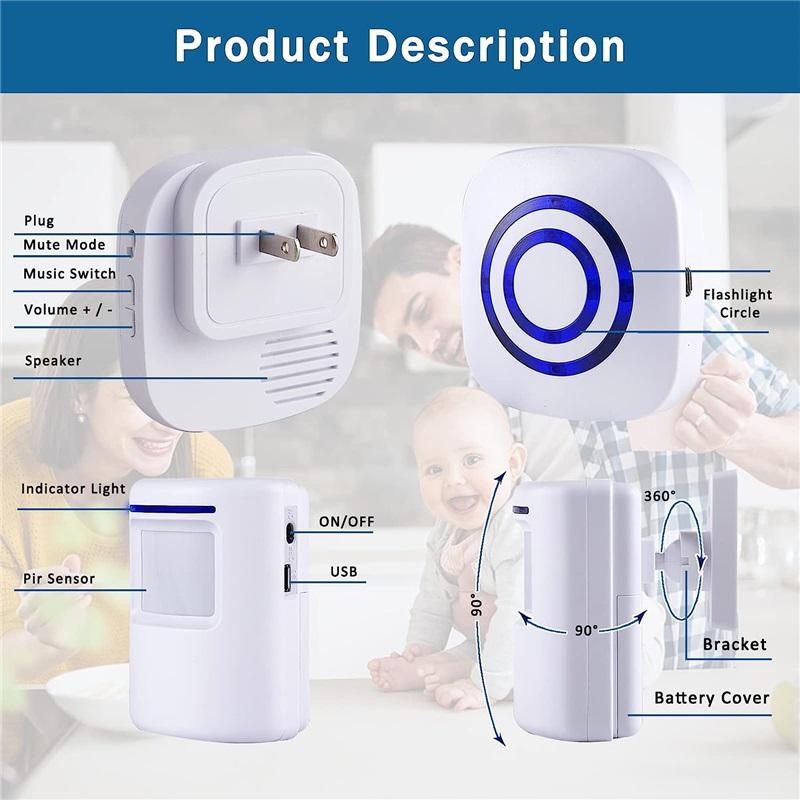Fine Passage Alarm, Wireless Alarm System with Motion Sensor, Access Speed, Motion Bell with 38 Ringtones, Driveway Alarm