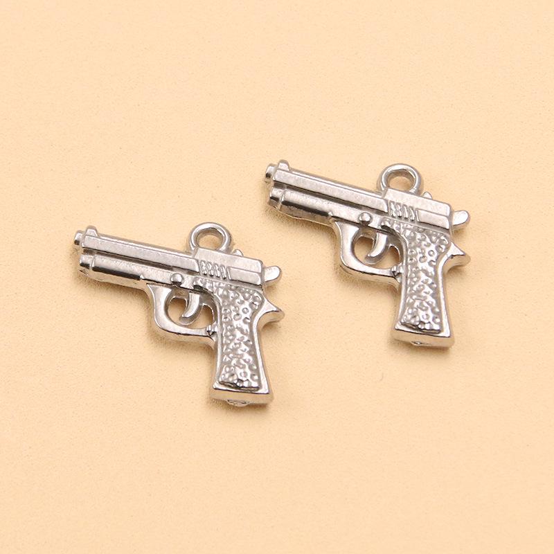 18K Gold Plated Stainless Steel Gun Pendant Accessories, 4 Styles