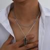 2pcs Stainless Steel Cross Pendant Necklace Set for Men Women Punk Minimalist Silver Color Necklace Chokers Hip Hop Jewelry Gift