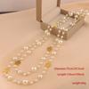 Double Layer Long Necklace for Women Camellia Pearl & Rose Flower Maxi Sweater Chain Plastic Beads Jewelry
