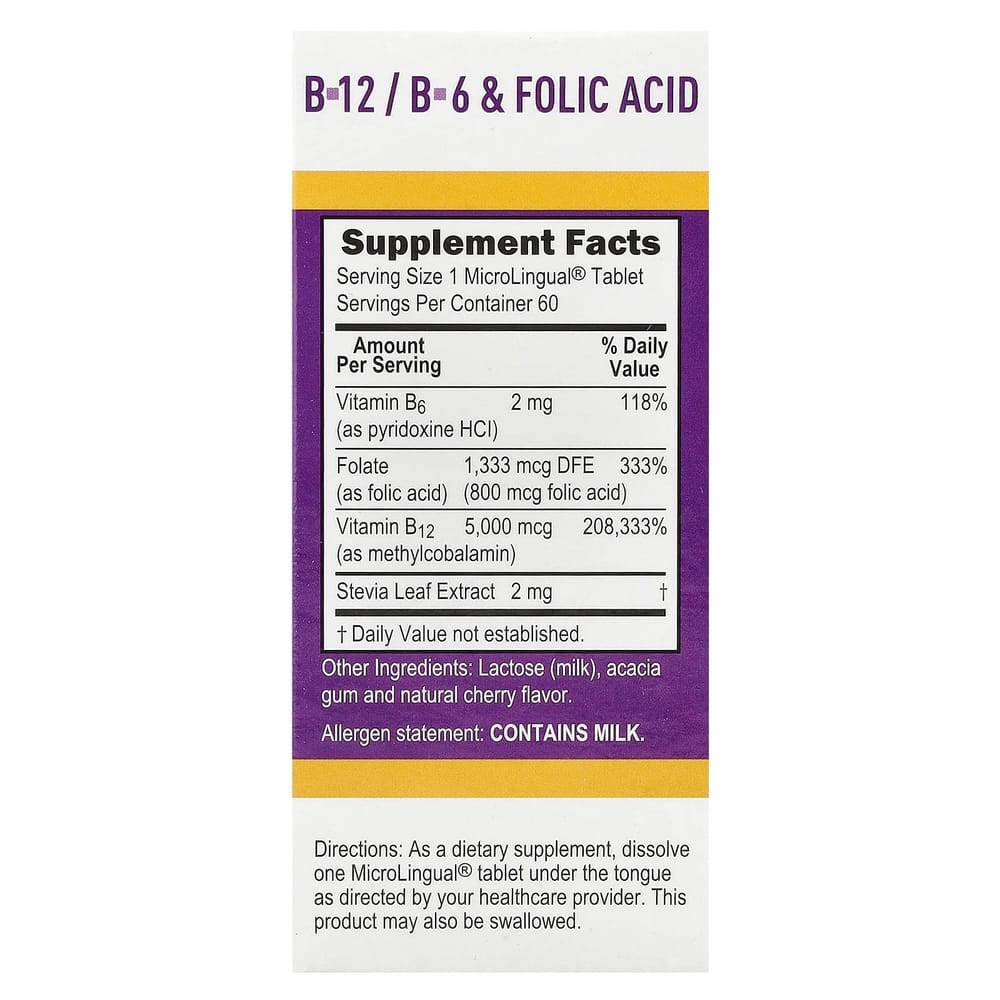 Superior Source Methylcobalamin B-12 B-6 & Folic Acid Fast Dissolve MicroLingual Tablets, 60 Tablets