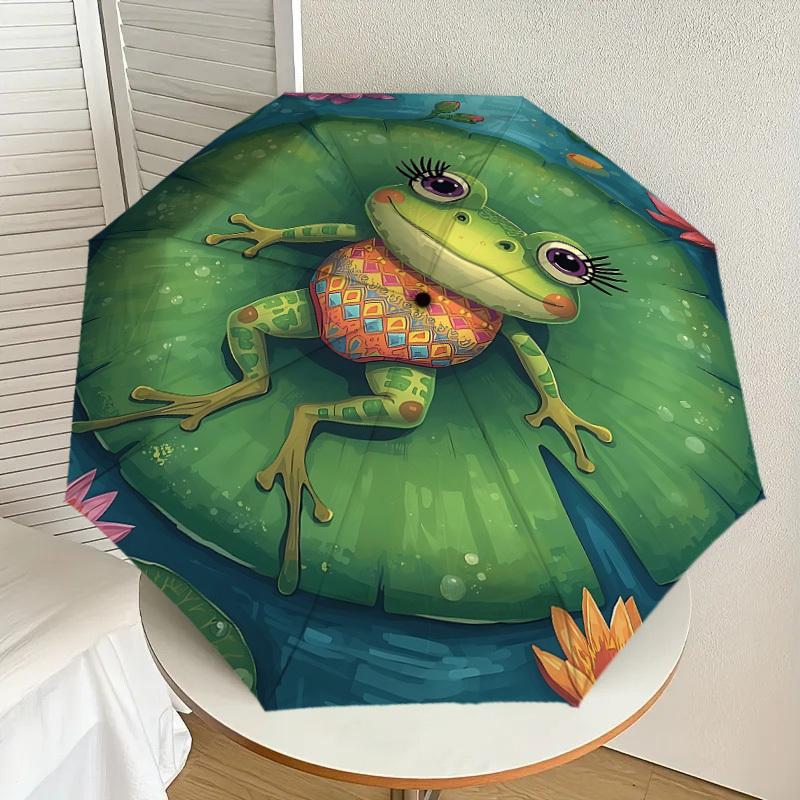 1PC Frog Lily Pad Umbrella-8-Rib Reinforced, Automatic Open, Lightweight & Durable, Cute Fashion Accessory for Outdoor-F2685
