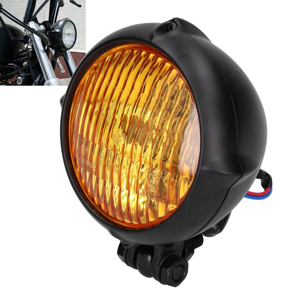 Motorcycle Headlight Vintage Round Yellow Light Lens Modification Universal 12V 35W