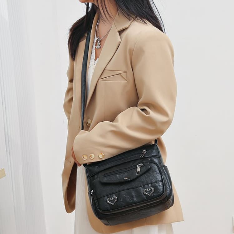 Vintage Multi-pocket Crossbody Shoulder Bag Soft Leather Women's Bag