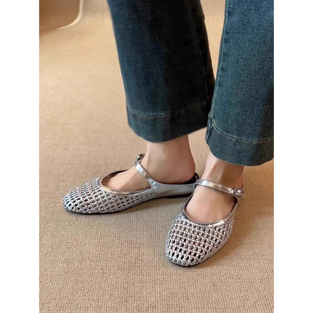 Women Flats  Sandals Fishnet Ballet Woman Anti-slip Designer Mesh Mary Jane Shoes
