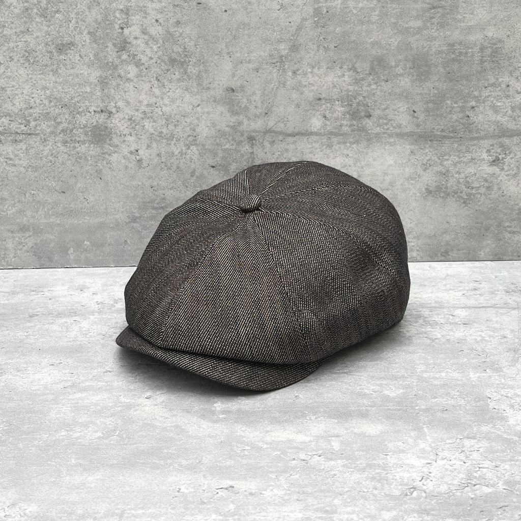 Węglowo-szary brązowy strukturalny kapelusz Derby z wysokim denkiem płaskim wierzchem wełniany kapelusz newsboy vintage moda kapelusz piekarza